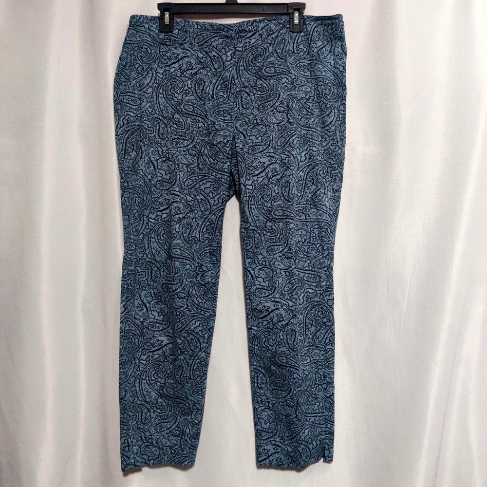J. Jill Womens 12 Paisley Ankle Crop Pants Blue Black Stretch Cotton Lightweight